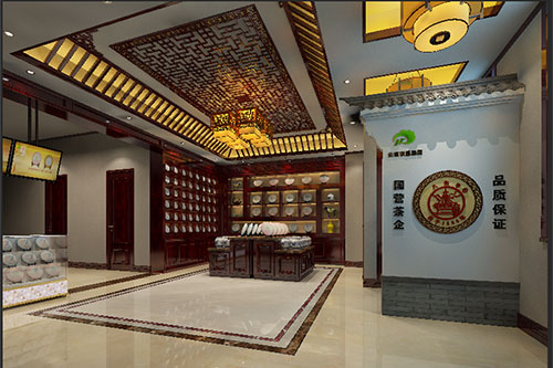 商丘古朴典雅的中式茶叶店大堂设计效果图