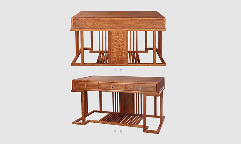 商丘 别墅中式家居书房装修实木书桌效果图