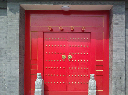 商丘中国传统四合院系列朱红色中式木制大门木作